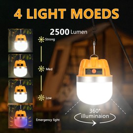 KINQILIN Rechargeable LED Camping Lantern,Camping Essentials,2500LM,13600mAh,Long Lasting 50H,4 Modes Camping Light ,IPX5 Waterproof,Lantern Flashlight for Camping ,Emergency,Power Outages