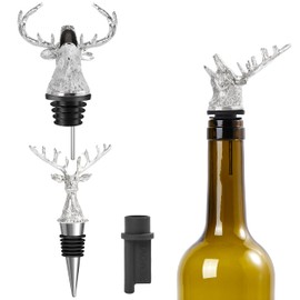 Animal-Designed Wine Stoppers, Funny Wine Stopper Sets, Equipped With A Wine Aerator Pourer Spout And Bottle Stoppers, Are Popular Tools For Bars And Wine Cabinets (Deer and Deer Shape,2 Pack)