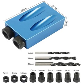 15pcs Pocket Hole Screw Jig 15° Dowel Drill Joinery Kit with 6/8/10mm Drill Bit Drive Adapter for Woodworking Angle Drill Guide, Carpenters Woodwork Joint Angle Carpentry Locator