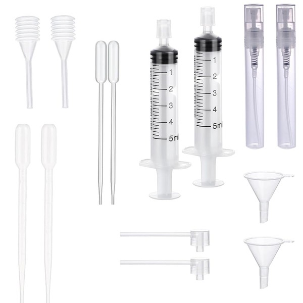 2 Set Perfume Transfer Kits，12pcs Plastic Clear Syringe Extractor，2 Refill