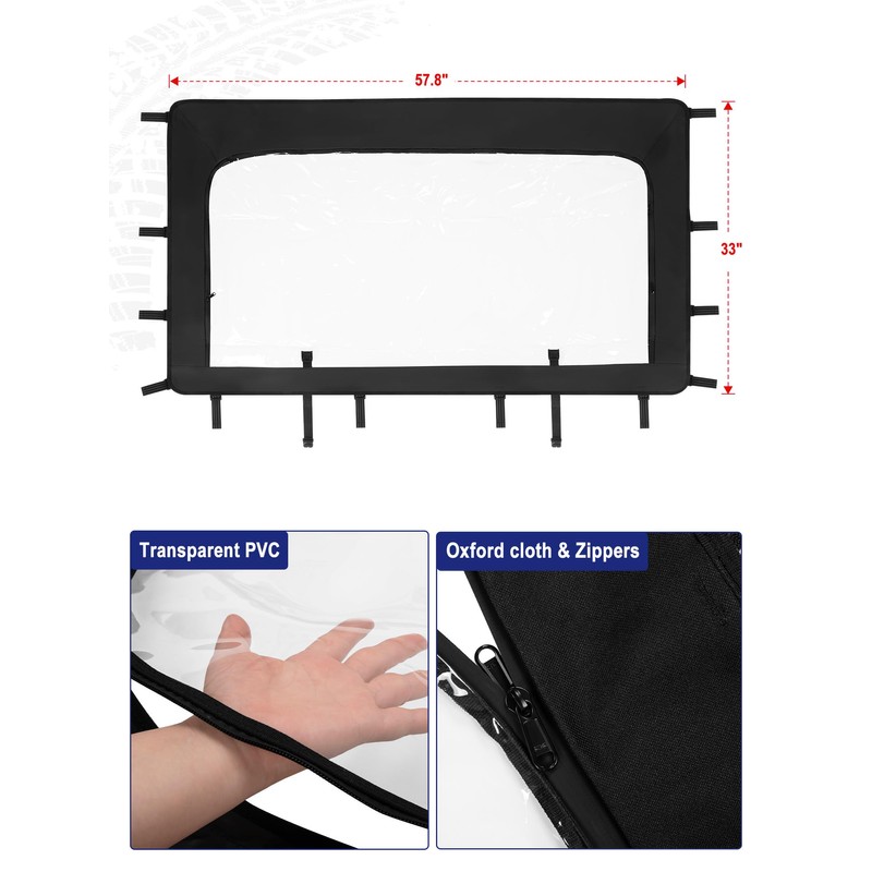 ZIDIYORUO UTV Rear Soft Windshield for 2005-2008 Polaris Ranger 500/700/Crew