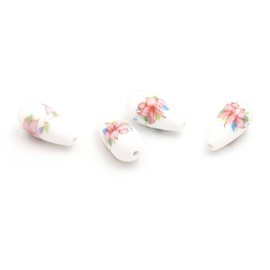 Vintageparts Teardrop Ceramic Beads in White 4 Pieces for DIY Jewellery Making