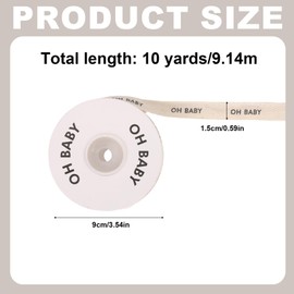 Penitue Oh Baby Cotton Ribbon, 1.5cm/0.59in Wide 9.14m/10 Yards Long Gift Wrapping Ribbon for Crafts Baby Shower Decorations Party Supplies
