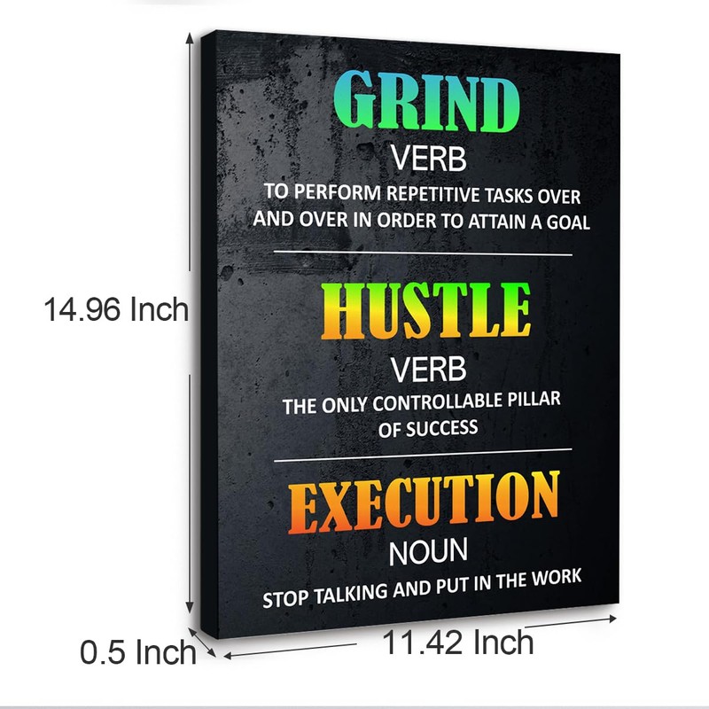 Grind Hustle Execution Definition Wall Art,Inspirational Canvas Frame Paintings For