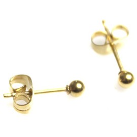 3mm Pair GOLD small round Ball Surgical Stainless Steel Mens Womens Unisex Upper Ear Earrings Studs Butterfly Back