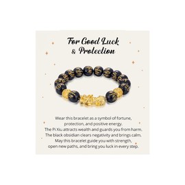 Kvekstio Feng Shui Bracelet, Black Obsidian Pixiu Bracelet Gift for Women Men, Attract Lucky Wealthy Protection Amulet Gift, 12mm Prosperity Buddha Fengshui Beads Elastic Bracelets, Good Luck