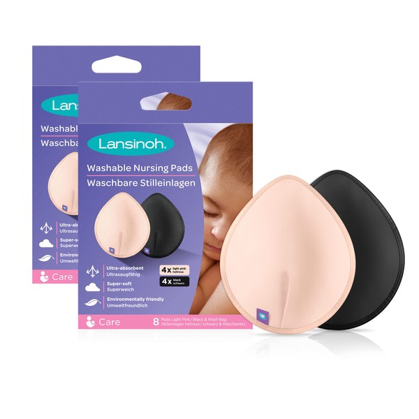 Lansinoh Washable Nursing Pads, Light Pink & Black, Pack of