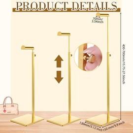 Hicarer 8 Pcs Gold Purse Display Stands Stainless Steel Purse Display Stands for Adjustable Height Handbag Rack Metal Handbag Holder for Home Store Boutique Counter Retail Floor