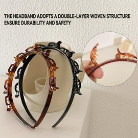 2Pcs Double Bangs Hairstyle Hairpin Headband with Clips, Toothed Headband Braid Tool, Double Layer Weave Bangs Clip Fashion Hair Accessories for Women Girls