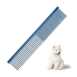 Beaface Dog Comb, Pet Grooming Comb Stainless Steel Dog Combs, Rounded Teeth Pet Combs for Large Medium and Small Dogs and Cats 19 x 3.5 cm (Blue)