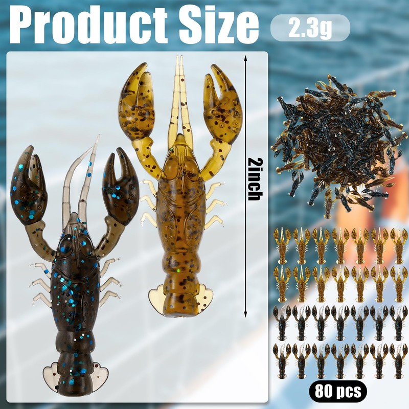 80 Pcs Micro Craw Scented Drop Shot Crawfish Bait,Mixed Color