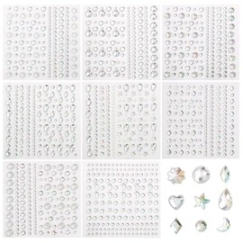 Naler 8 Hojas Pegatinas Diamantes de Imitación Autoadhesivas Brillos para Decorar Gemas Faciales Brillos Maquillaje para Cara o Cabello, Maquillaje de Días Festivos, Mejora Uñas, Decoración Manualidades
