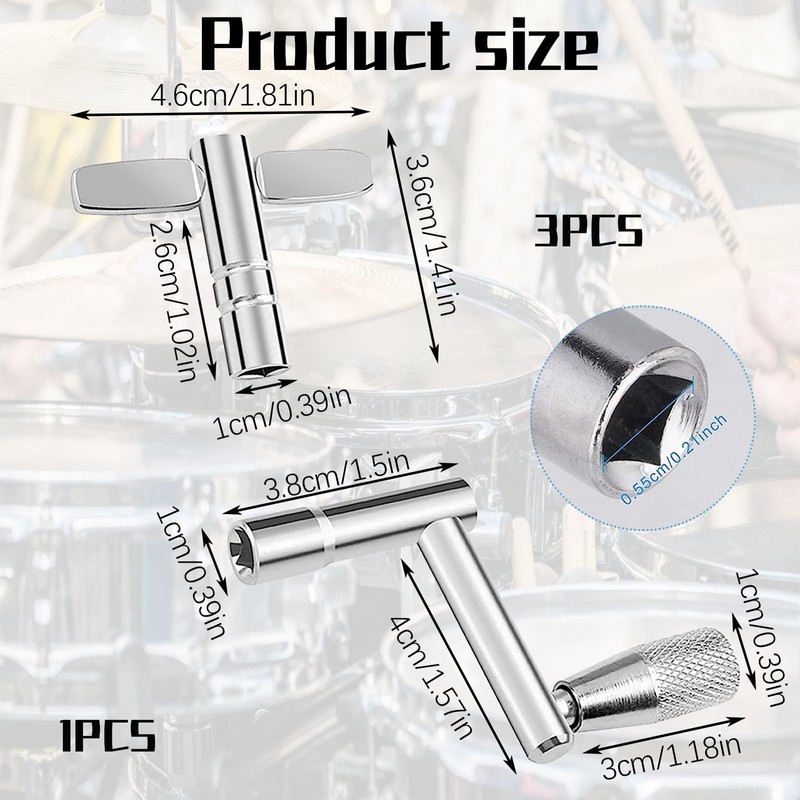 4 Pcs Adjustable Drum Key Adjusting Remove Replace The Drum