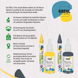 KREUL 17895 Triton Acrylic Marker Medium Set of 2, Natural Pigments, 2 Acrylic Paint Pens in Curcuma and Graphite, Water-Based, High Colour Intensity, for Canvas, Paper, Cardboard and Much More