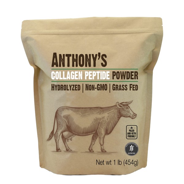 Anthony's Collagen Peptide Powder, 1 lb, Pure Hydrolyzed, Gluten Free, Keto and Paleo Friendly, Grass Fed, Unflavored, Non GMO