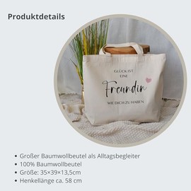 gro√üer Baumwollbeutel - "Gl√ºck ist es eine FREUNDIN wie dich zu haben" | personalisiertes Geschenk beste Freundin | Geschenkidee Lieblingsfreundin Shopper Tasche