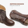 LAURMOSA Cowgirl Boots Brown Boots for Girl Zipper Pointed Toe