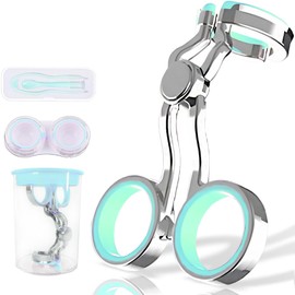 iGeyzoe Contact Lens Wearing Aids, Portable Contact Lens Eyelid Stretcher, Color Contact Lens Wearing Tool with Insert or Remove Tool/Tweeers/Contact Lens Case (Green)
