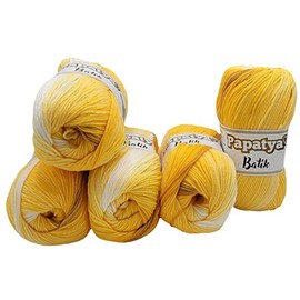 5 x 100 g Papatya Batik Knitting Yarn Multicoloured with Colour Gradient 500 g Colourful Knitting Wool Gradient Yarn (Yellow White 554-09)