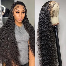 13x6 Water Wave Lace Front Wigs Human Hair Wigs 10A 250 Density HD Transparent Wet and Wavy Lace Front Wigs Human Hair Glueless Deep Curly Lace Frontal Wigs Human Hair Pre Plucked for Women (22 Inch)