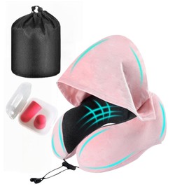 ILYISFMTY Travel Pillow with Large Hood Neck Pillow with Memory Foam Filling Hooded Travel Neck Pillow for Airplane with Removable Cover Block Out Light for Car Sleep Portable Plane Accessories