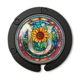 YAZMEEN Stained Glass Initial Foldable Purse Hook for Table, Stained Glass Letter U, Women's Handbag Hanger Holder, Portable Purse Table Hanger, Funny Desk Hook Gifts for Mom Wife Sister Friend BFF