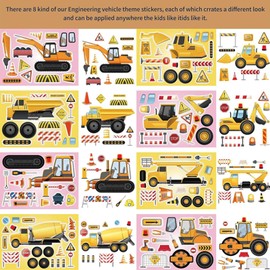 16pcs Engineering Vehicle Stickers DIY Kids Stickers, Make Your own Party Favor Bag Stickers, Suitable for Birthday Party Supplies Party Bag fillers Boys Girls Gift Stickers