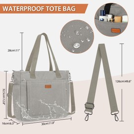 Canvas Tote Bags for Women Waterproof Crossbody Purse Large Capacity Handbags Multiple Pockets Shoulder Bag Tote Bag with Zipper for Work Travel College School Beach,Gray