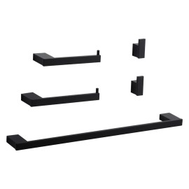 Matte Black Bathroom Accessories Set 5 Pieces, Wall Mounted Screw-In 24" Towel Bar Set Toilet Paper Holders Rack Towel HooksColor: Black