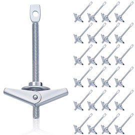 Silkfly 25 Pcs 1/4 x 4 Inch Eye Lag Toggle Bolts with 1 Inch Metal Washer Butterfly Toggle Screws Heavy Duty Wall Anchors with Nuts Washers for Drywall Ceiling Sheetrock Hollow Wall