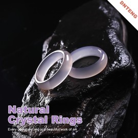 DNTENG 2 Pcs Natural Crystal Rings-Grey, Carnelian Stone Band Ring for Women, Simple Gemstone Agate Rings Stackable Donut Jewelry for Women, Size:7