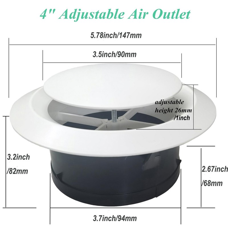 AHLSRHZ 4 Inch Adjustable Air Vents, ABS Round Soffit Air