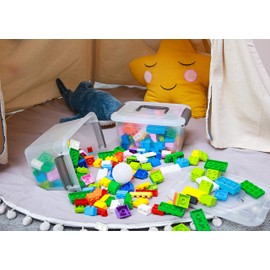 Citylife 4 Packs 5.3 QT Storage Bins with Lids Clear Plastic Bins with Grey Handle Stackable Storage Containers for Organizing