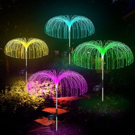Solar Lights Outdoor 4 Pack Solar Christmas Decoration Garden Lights 7 Color Changing Waterproof Jellyfish Lights Solar Fairy Lights Garden Decoration for Christmas Pathway Wedding Lawn Backyard Party