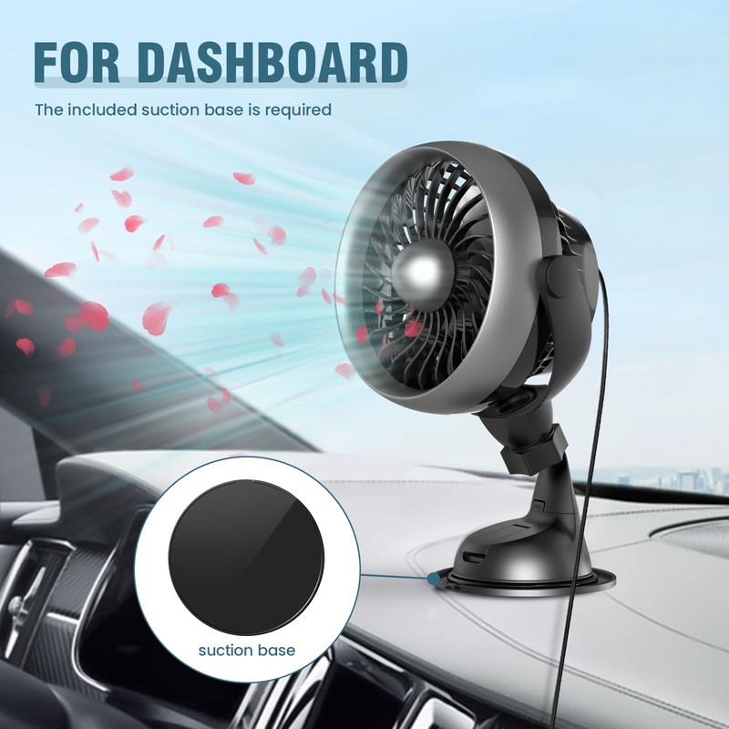 Portable Car Fan with Strong Suction and 4 Speeds,USB Dashboard