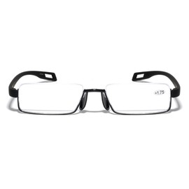 V.W.E. Men Large Wide Featherweight Slim Half Rim Memory Flex Reading Glasses - Anti-reflective AR Coating Extended Temple (Black, 4.00)