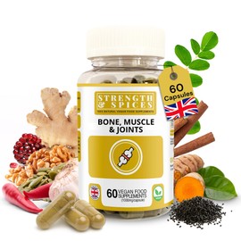 Strength & Spices Bone, Muscle & Joints 100% Natural Supplement – 28 Ingredients w Turmeric - 60 Vegan UK Made 1000mg Capsules – Mobility and Flexibility Support