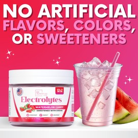 Watermelon Candy Electrolytes Powder – Sugar-Free Hydration Drink Mix with 623 mg Potassium – Clean Ingredients – Vegan, Keto & Paleo Friendly – Caffeine-Free Electrolyte Supplement (30 Servings)