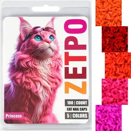 zetpo 100 pcs Cat Nail Caps | Cat Claw Covers | with Adhesives and Applicators (M, Orange, Red, Neon Red, Bright Pink, Rose)