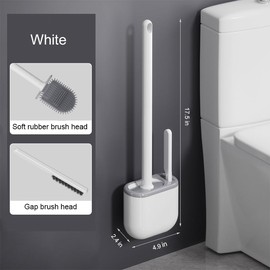 Toilet Brush and Holder Set - Flexible Toilet Bowl Brush Head with Silicone Bristles, Wall Mounted Toilet Brush-Anti-Roll, Anti-Drip Design (White)