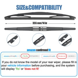 GSPSCN 14" Rear Wiper For Subaru Forester 2024-2006 Ascent 23-19 Impreza 07-04 Legacy 19-05 Outback 19-05 Tribeca 14-06 /Honda CRV 11-07 Fit 20-07 Back Windshield Wiper Blades (H354/14-B)