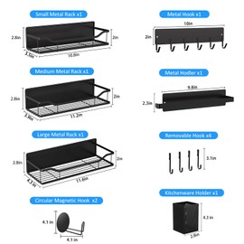 Multifunctional Magnetic Shelf for Washing Machine, Refrigerator, Microwave, and Any Metal Surface, Powerful Magnetic Shelves Include Magnetic Paper Towel Holder, Unique Hollow Design (8 pcs - Black)