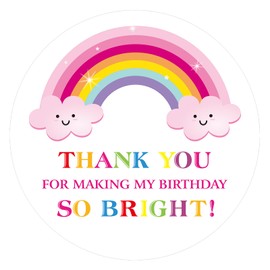 joycraft 60Pcs Birthday Thank You Stickers, 2In Round Rainbow Birthday Party Favor Labels, Self-Adhesive Pink Thank You Envelope Seal Sticker for Gift Wrapping, Lollipop, Cupcakes, Cookie Bags