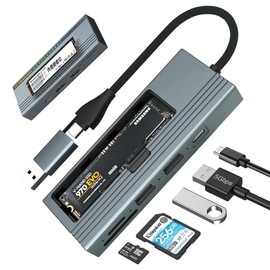 Reagle USB-C Hub & M.2 SSD Enclosure with 100 W Power Delivery, USB 3.2 Gen 2, SD/microSD Card Reader, Aluminium Housing with RGB LED, for NVMe SATA M.2 SSD, 10 Gbps Transfer