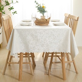 Rectangle Waterproof Jacquard Table Cloth, Wipeable Heavy Duty Vinyl Tablecloth, Oil Spill Proof Table Cover for Kitchen Dining (60" x 84", Ivory)