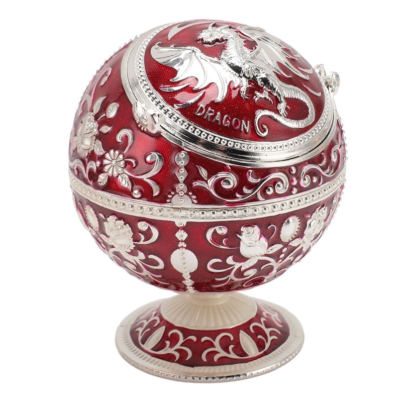 Ball Ashtray with Windproof Lid Retro Dragon Stereoscopic Relief Zinc