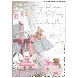 New Baby Card (JJ1542) Baby Granddaughter - Special Day - Silver Embossed by Jonny Javelin