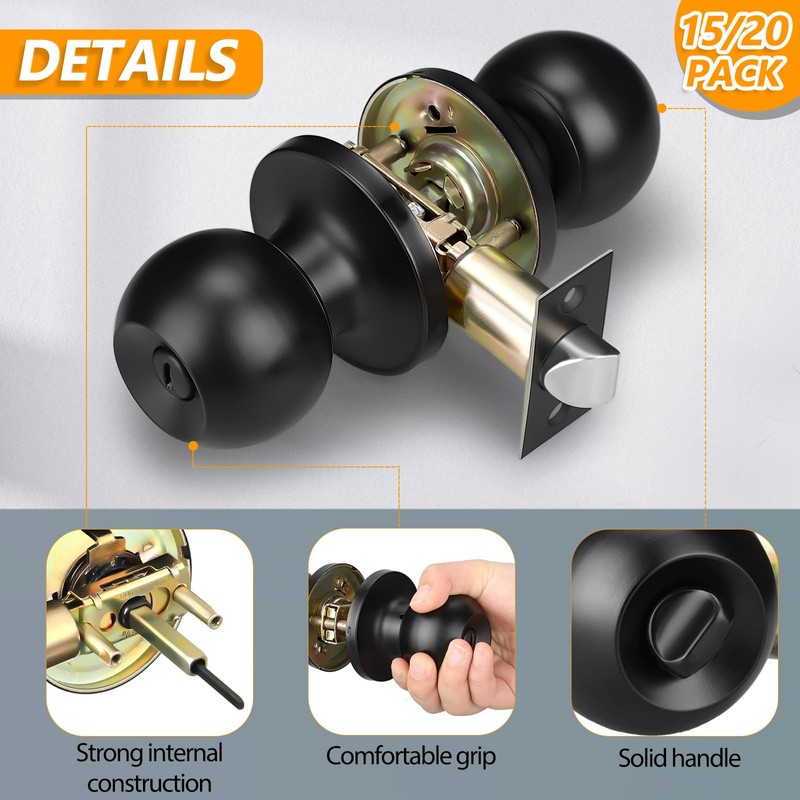 LEIFIDE 15 Pack Door Knobs for Interior, Matte Black Door