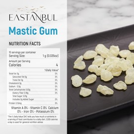 Eastanbul Mastic Gum Chewing Gum, 0.53oz (15g), Mastic Chewing Mewing for Jawline, Natural Tears in Resealable Bag, Medium Sized Natural Tears of Chios, Vegan, Non GMO