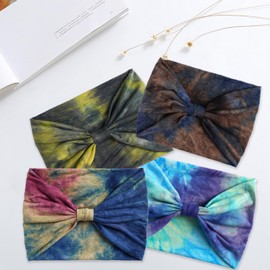 Wide Headbands for Women 4 Pcs, Fashion Head Bands Non Slip Elastic Hair Bands Knoted Turban, Sport Sweat Headband for Yoga, Running, Gym